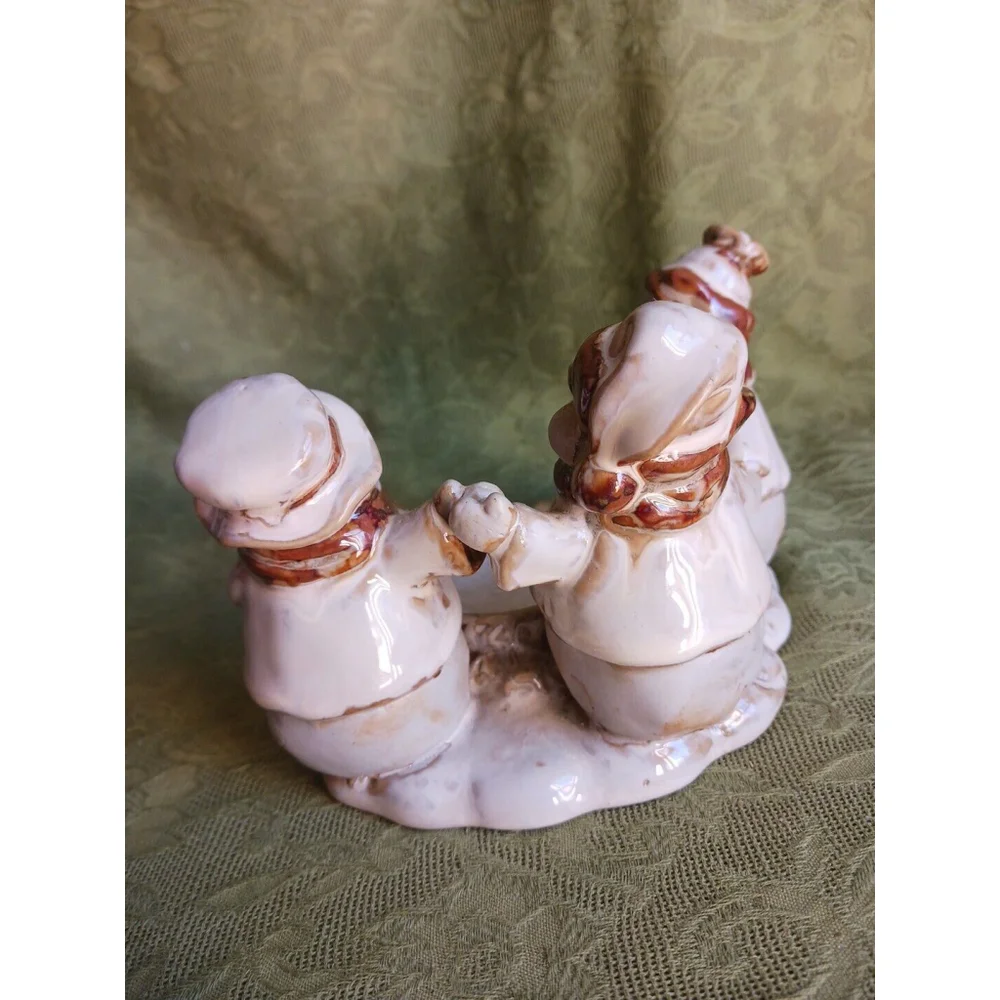 Ceramic Snowman Votive Candle Holder Beige